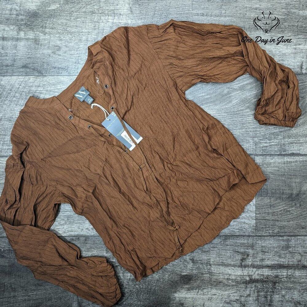 Worthington Tie Front V Neck Long Sleeve Top Size XS